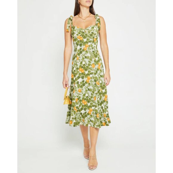 Orange Grove Floral Nadira Dress by manu Reformation 100% Viscose Green Midi 6/S - Picture 3 of 7